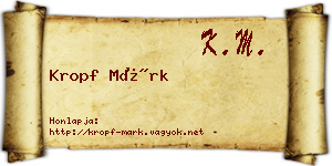 Kropf Márk névjegykártya